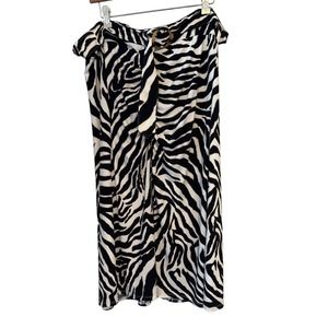 White House Black Market Animal Print Lined Midi Skirt‎ Front Gathers & Slit XL